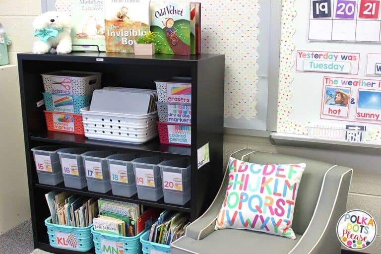 organized classroom supplies in first grade