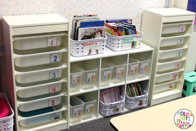 use drawers to organize classroom supplies in first grade
