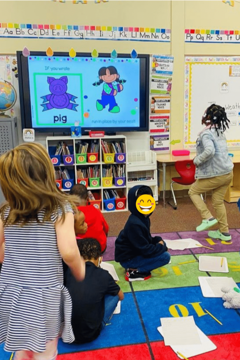 Children are playing a classroom phonics game.
