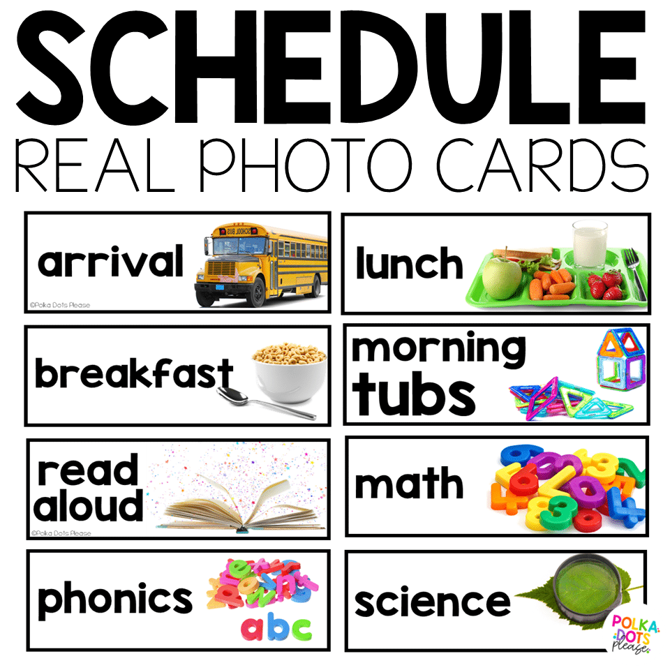 black text visual schedule cards